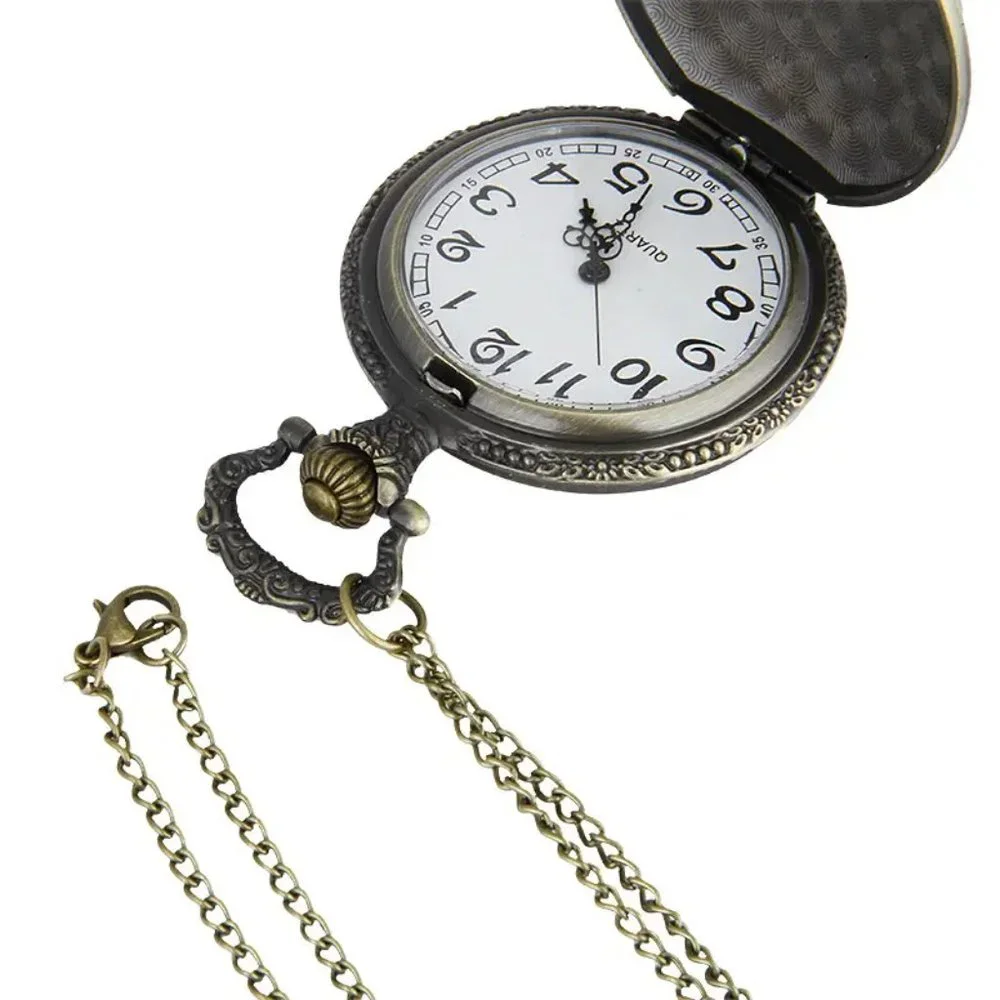 Royal Flush Poker Cards Antique Bronze Pocket Watch with Chain Necklace